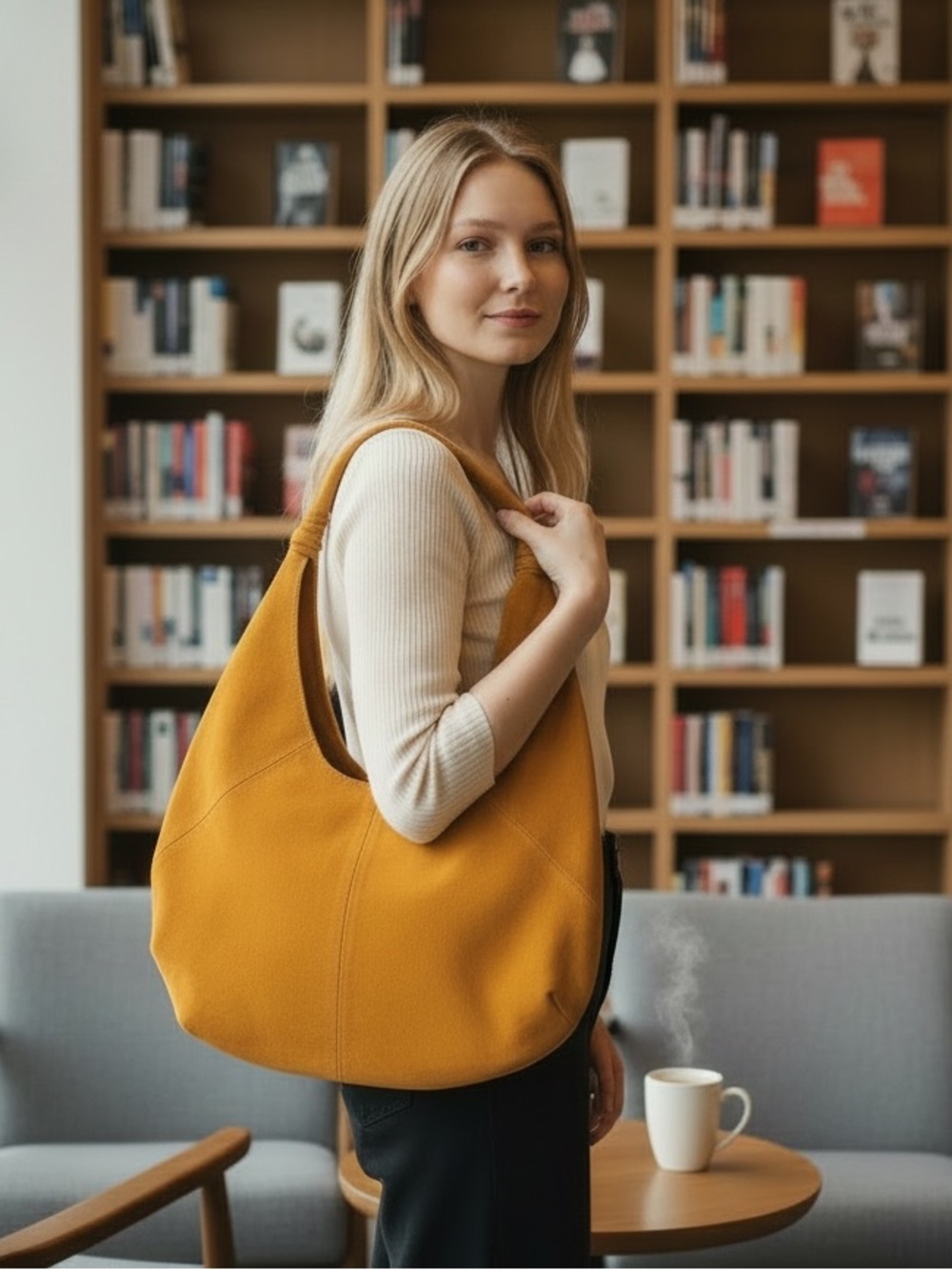 Moda Luxe New Slouchy Genuine Suede Hobo Bag Mustard Yellow Shoulder Fall Purse